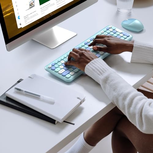 Image of KNOWSQT Wireless Keyboard and Mouse Combo, Pale Blue Full-Sized 2.4G Silent Keycap Colorful Keyboards, USB Dongle Plug Play, for Laptop, Windows, PC, Computer, Desktop