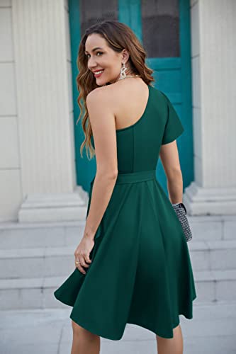 Grace Karin Women's One Shoulder Dress Ruffle Short Sleeve High Low Hem Cocktail Party Dresses Dark Green S #TOP3