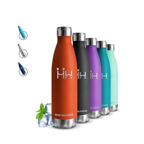 Gourde Isotherme 500ml, Anti Fuite, Gourde Inox, 24h Froid & 12h Chaud, Facile à Transporter, Reutilisable, Double Vide, sans Bpa, pour Camping, École, Running, Vélo, Yoga