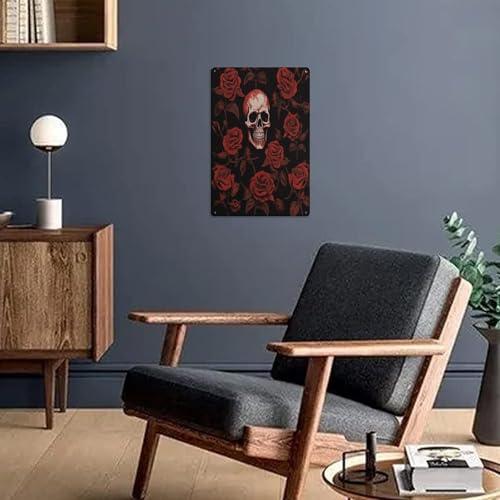 Letrero de estaño de calavera y rosa para colgar arte de pared metálico retro 6
