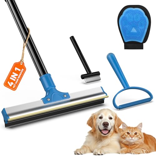 4 in 1 Carpet Rake for Pet Hair Removal - Dog Cat Fur Remover Scraper Broom, 48