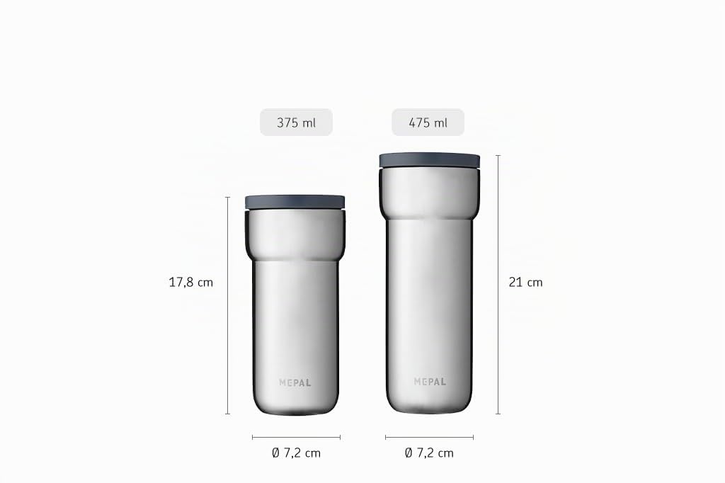 Mepal - Taza Aislante Ellipse - 6 Horas Caliente y 10 Horas Fría - Taza Termica para Llevar - Adecuada como Taza de té y Taza de Café - Se Adapta a Todos los Portavasos - 475 ml - Natural Brushed