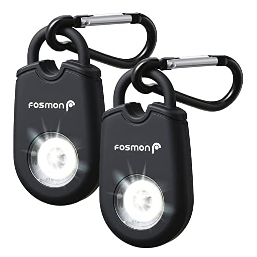 Fosmon - Alarme de poche personnelle anti-agression - Pour homme et femme - Sirène de 130 dB - Jusqu'à 180 m - Alarme personnelle avec flash - Avec mousqueton - Noir