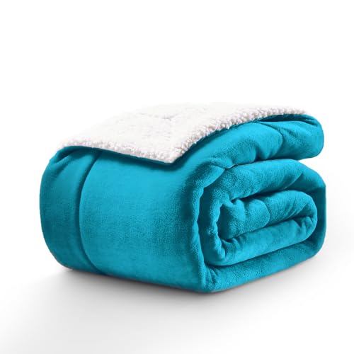 CELESTA Sherpa Kuscheldecke Flauschige 200 x 230 cm XL, Winterdecke Extra Dicke und Schwer, Wohndecke für Sofa Couch Bett, Warm und Weich, Türkis