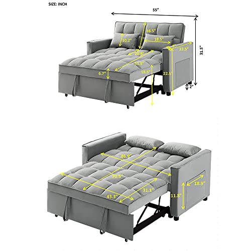 Merax Convertible Velvet Sleeper Sofa Bed, 55.2" Velvet Loveseat Modern Adjustable Pull Out Lounge Chaise Armchair With 2 Lumbar Pillows For Home Office #TOP1