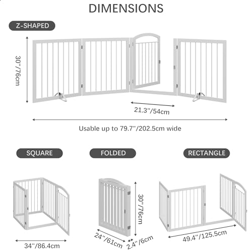 JSB 96-inch Extra Wide 30-inch Tall Dog gate with Door Walk Through, Freestanding Round Tube Pet Gate for Halls Stairs, Puppy Safety Dog Fence with 2PCS Support Feet (White) JSB 96-inch Extra Wide 30-inch Tall Dog gate with Door Walk Through, Freestanding Round Tube Pet Gate for Halls Stairs, Puppy Safety Dog Fence with 2PCS Support Feet (White)