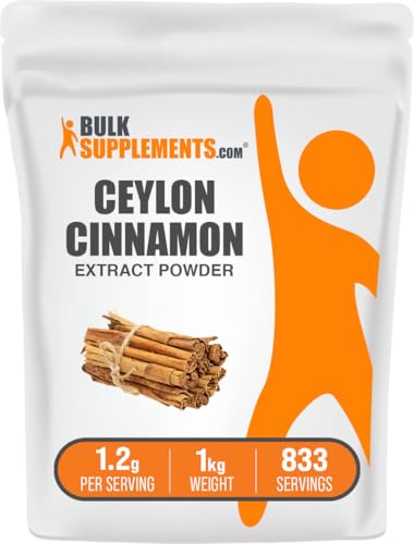 BulkSupplements.com Ceylon Cinnamon Extract Powder - Cinnamon Extract, Cinnamon Ceylon - Cinnamon Supplement, Pack of 1 - Gluten Free & Soy Free, 1000mg per Serving, 1kg (2.2 lbs)