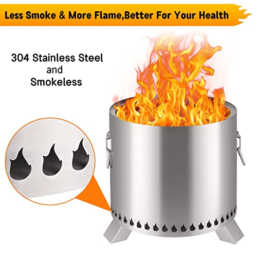 Pnkkodw 15 Inch Stove Bonfire Fire Pit With Stand,304 Stainless Steel,Smokeless Wood Burning Outdoor Firpit With Lid And Campfire Grill,Portable Fireplace For Outside Patio Backyard Cooking Camping #TOP2