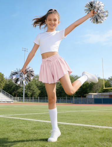 Image of EXARUS Girls Butterfly Shorts Athletic Flowy Cheer Dance Skorts Teen | Gymnastics Tennis Skirts Running Tween Flutter Sports Workout Youth 2 in 1 Gym Preppy Clothes Tumbling Outfis Kids 6-14Y