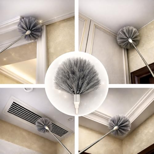 Image of 4-in-1 Microfiber Feather Duster with 100-inch Extendable Pole - Bendable & Telescopic High Ceiling Fan Cleaner - Washable Multi-Angle Dusting Tool for Window Blinds, Furniture, Car & Home