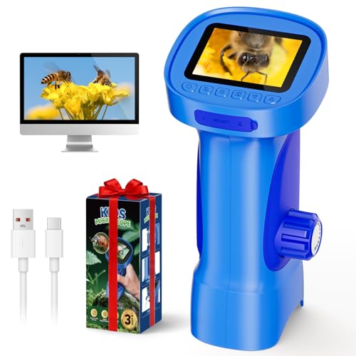 Kids Microscope 1000X, Ahalfcit Handheld Digital Camera with 2.4" HD IPS Screen, Portable Mini Pocket Nature Exploration Toy, STEM Science Learning Gift for 3-12 Year Old Boys and Girls by Ahalfcit - Used condition - CA$35.99