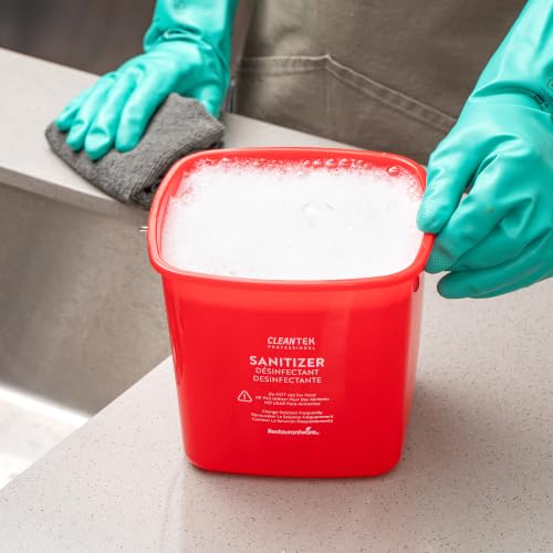 Image of Restaurantware Plastic Buckets with Stainless Steel Handle Pack of 10, 3 Quart Plastic Cleaning Pails, Red Square Design, Measurement Graduations, for Janitorial and Foodservice Use