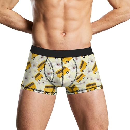 School Bus Hawaiian Men's Boxer Briefs Soft Underwear Breathable Trunks with Waistband