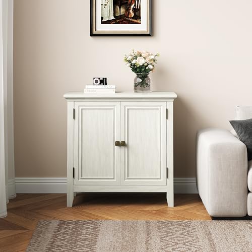 RoyalCraft Buffet Cabinet with Storage, Mid Century Modern Sideboard with Adjustable Shelves, Wood Credenza Cabinet, Console Table for Dining Room, Living Room, Kitchen, Hallway, White (2-Do