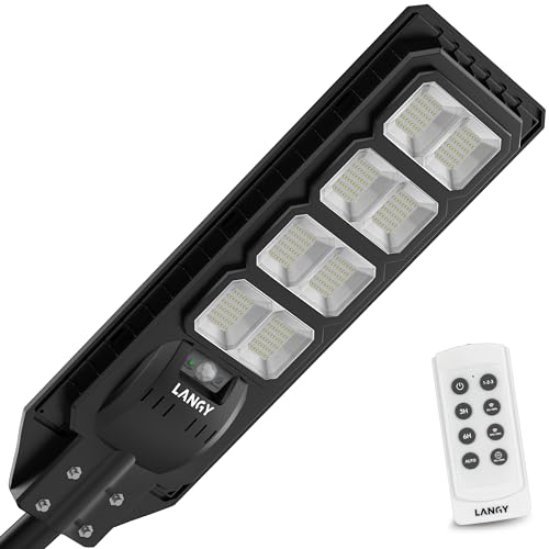 LANGY 200 W Led Solar Street Lights, 360 PCS LED High Lumes Solar Powered Street Lamp Outdoor,Dusk to Dawn Security Led Post Street Light