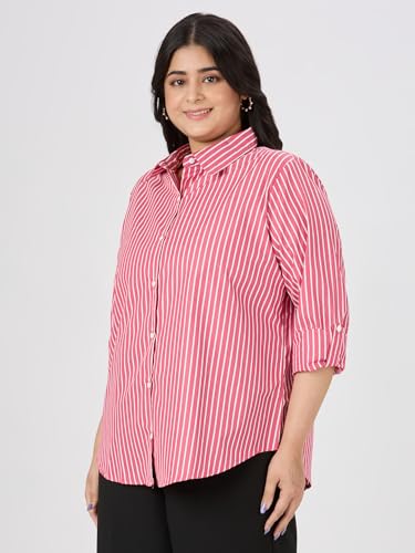 Image of Style Quotient Plus Women Blue and White Stripe Polycotton Regular Formal Shirt
