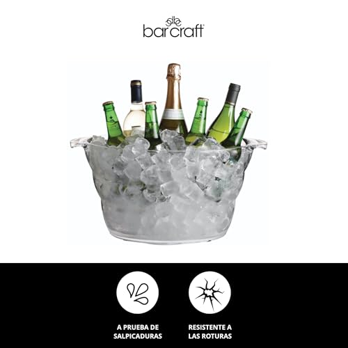 Miniatura 2 de Barcraft Cubo Enfriador De Bebidas Ovalado Grande De Acrílico Transparente, Enfriador De Cerveza, Bebidas Y Vino, 10 Litros