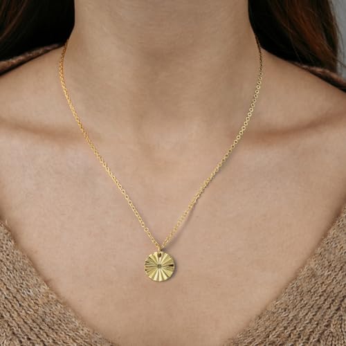 14K Gold Necklace for Women Gold Pendant Necklace for Women Trendy Medallion Radiant Graceful Charm Simple Coin Pendant Necklaces for Womens2