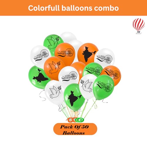 Image of HK balloons 50Pcs Orange White Green Independence Day Special Printed Balloons Decoration Item Celebrations inchHappy Independence Day inch Printed Balloons Tiranga Balloon /15 August Decoration Items Rubber