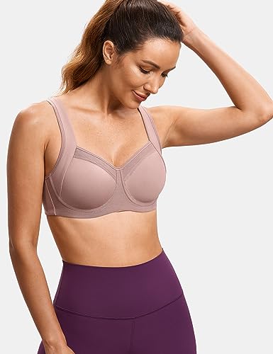 SYROKAN High Impact Sports Bras for Women No Uniboob Unlined Underwire Adjustable Cross Back Bra