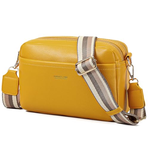 AIFILLE Bolso cruzado para mujer, pequeño bolso cruzado de cuero vegano con correa ajustable, bolsillos antirrobo con cremallera, bolso ligero para mujeres y niñas, Amarillo, 22 x 16 x 8 cm AIFILLE Bolso cruzado para mujer, pequeño bolso cruzado de cuero vegano con correa ajustable, bolsillos antirrobo con cremallera, bolso ligero para mujeres y niñas, Amarillo, 22 x 16 x 8 cm