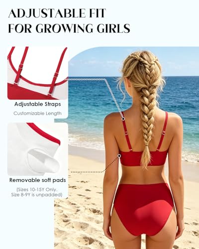 Image of Century Star Girls Swimsuits for Teens Bikini 2026 Solid Teen Bathing Suits Adjustable Straps Swimwear Padded 8-15 Years