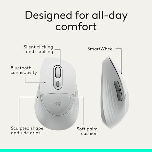 Image of Logitech Signature Comfort Plus M850 L Wireless Mouse, Bluetooth Mouse with Palm Cushion, Silent Clicks, 24-Month Battery, Customizable Buttons, for Windows, Mac, iPad - Off White