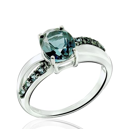 Image of Sterling Silver 925 Ring GENUINE GEMSTONE Oval 9x7 mm, Rhodium-Plated Finish, Solitaire Style