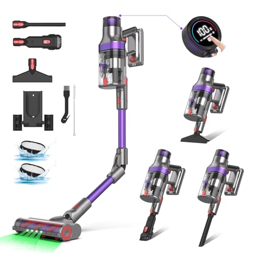 ONSEEN Akku Staubsauger 37KPa/530W, S702 Doppelschicht-Becher-Staubsauger, 8-in-1 Leistungsstarker Staubsauger mit Intelligentem OLED-Touchscreen, bis zu 65 Minuten Laufzeit，180° Faltrohr Staubsauger