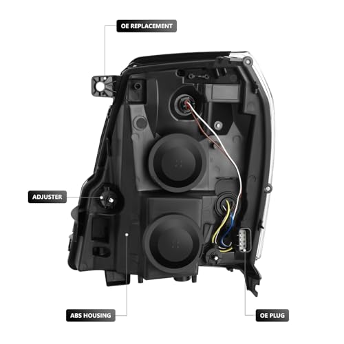 DNA MOTORING Pair Projector Headlights Compatible With 2007-2014 Cadillac Escalade ESV 2007-2013 Escalade EXT 2007-2013, Chrome/Amber, HL-OH-CE07-CH-AM - Image 4