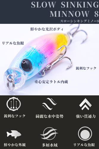 MOVERU ミニミノー 8個セット スロー シンキング ミノー ルアー トリプルフック 小型 マイクロ プラグ 青物 アジ メバル ヒラメ シーバス [ 3.5cm 2.5g ] (カラー2) 3枚目