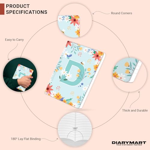 Image of Initial D Premium Soft Bound Notebook Diary for Girls and Women (B6, 90 GSM, 160 Ruled Pages) Floral Design Notebook Journal Diary