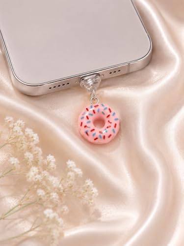 Case Creation Bow Charm Charging Jack Protector Anti-dust Plugs for USB-C Port Type-C Rhinestone Cute Cap Compatible with Smartphones, Tablets, Laptops (Candy Donut Dust Plug Charm, Pack of 1)