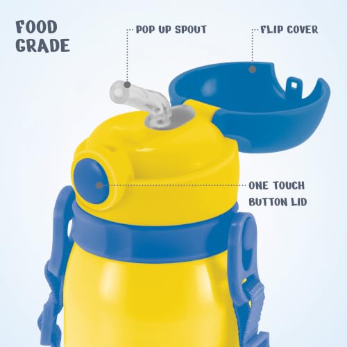 Image of MILTON Disney Torque 450 ISI Certified Stainless Steel Water Bottle, Leak Proof, Rust Proof, Single walled,1 Yr Warranty, Ideal Sipper Water Bottle for School Kids Bottle, 455 ml, Yellow