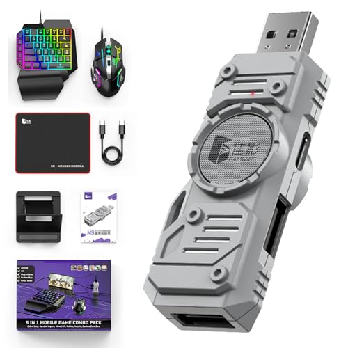 Image of 5 in 1 Mobile Game Combo Pack with RGB Mini Gaming Keyboard & Mouse with Side Button & Mobile Holder,Gaming Adapter with Mobile Game Converter for Android & iOS