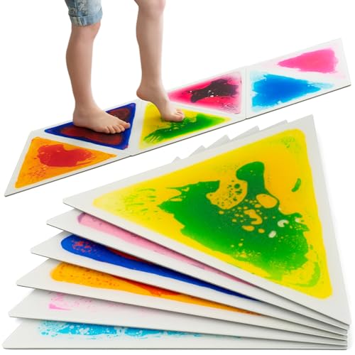 Image of Liquid Triangle Sensory Tiles -13" x 15" Colorful Floor Lava Tiles for Kids Assist Learning - Social Emotional Gross Motor Toys for Special Needs Children (Set of 6)