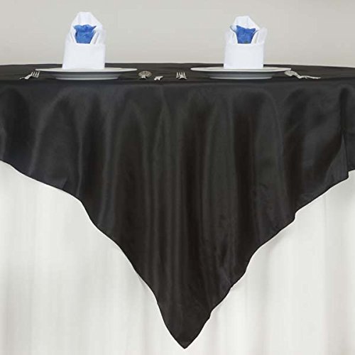 TABLECLOTHSFACTORY 72" Satin Square Table Overlay for Wedding Catering Party Table Decorations Black (Table Toppers)