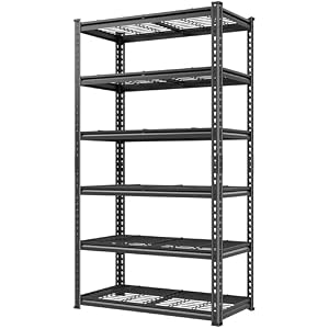REIBII 3300LBS Garage Shelves, 6 Shelf Storage Rack, Adjustable Metal Shelving Unit, 79″ Hx40 Wx16 D, Multi-Use Storage Shelves for Kitchen, Office Room, Pantry, Basement