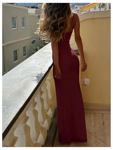 Image of SOLY HUX Women's Elegant Mesh V Neck Bodycon Maxi Dress Summer Cocktail Party Wedding Guest Long Cami Sundresses