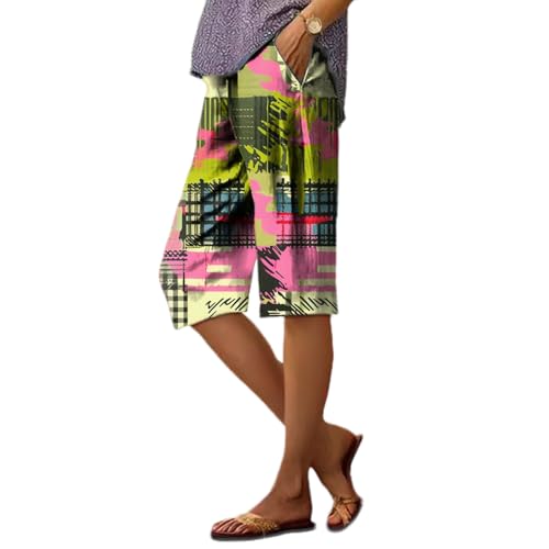 Long Shorts for Women Plus Size Hawaiian Beach Relaxed Mid Rise Pants Comfortable Retro Trendy Clothes