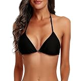 InfiniZer Women's Bikini Top for Women UK, Sexy Triangle Adjustable Strings Swimwear with Interchangeable Breast Pads (UK, Alpha, S, Regular, Regular, Black)