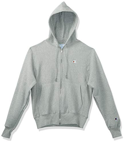 Champion LIFE mens Life Reverse Weave Full-zip Hoodie Sweatshirt, Oxford Gray/Left Chest 