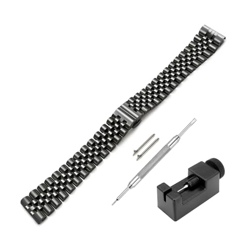 Image of Stainless Steel Jubilee Watch Metal Strap Chain Replacement Bracelet with Butterfly Push Button Clasp, Adjustable Links, Premium Finish, Permanent Polish For Premium Watches ( Adjustable Tools and Pins Include )