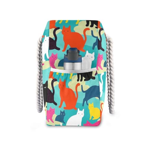 Blue Cartoon Dachshund Silhouettes Sandproof Travel Tote Bag with side pocketes Weekender Tote Bag with zippered pockets3