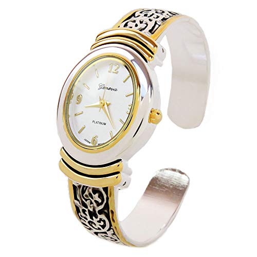 Stc 2Tone Western Style Decorated Oval Face Women'S Bangle Cuff Watch cover
