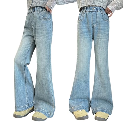 Tween Girls Flared Jeans, Casual Bell Bottom Denim Pants with Back Pockets, Streetwear Flare Leg Pants for Girls