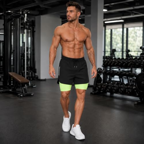 Image of THIRD QUADRANT 2-in-1 Running or Gym Lycra Shorts for Men || Quick-Dry Athletic Shorts ||with Built-in Liner, Black