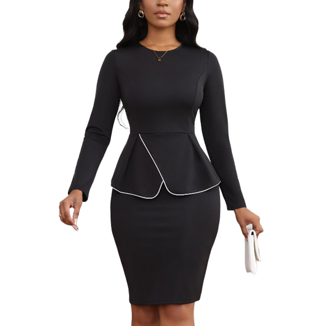 Womens Piece Suit Skirt Set Peplum Long Sleeve Church
