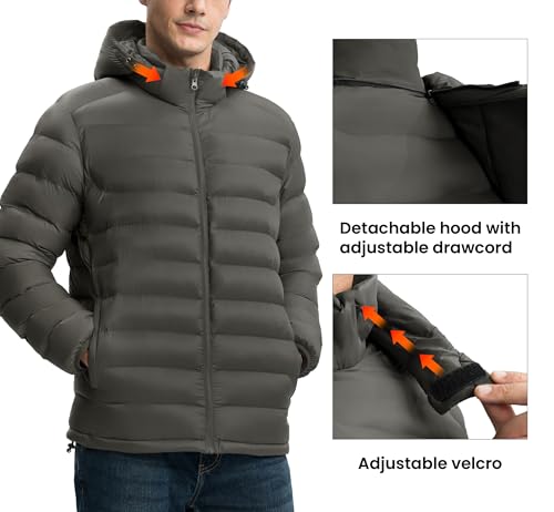 Image of Gopune Men's Lightweight Puffer Jacket Detachable Hooded Water Resistant Puffy Winter Down Jackets for Snow Ski Travel