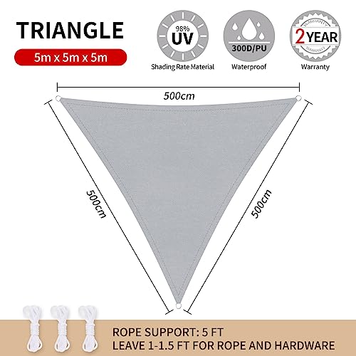 RICHIE Sun Shade Sail Triangle 5x5x5m Waterproof,98% UV Block Awnings for Patios with Free Rope Sunscreen Awning Canopy - Image 2